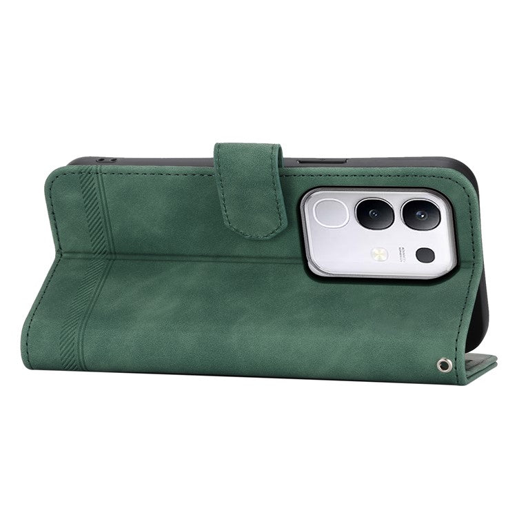 DIERFENG DF-03 For vivo Y29 4G Leather Case Lines Imprint Wallet Phone Cover - Green