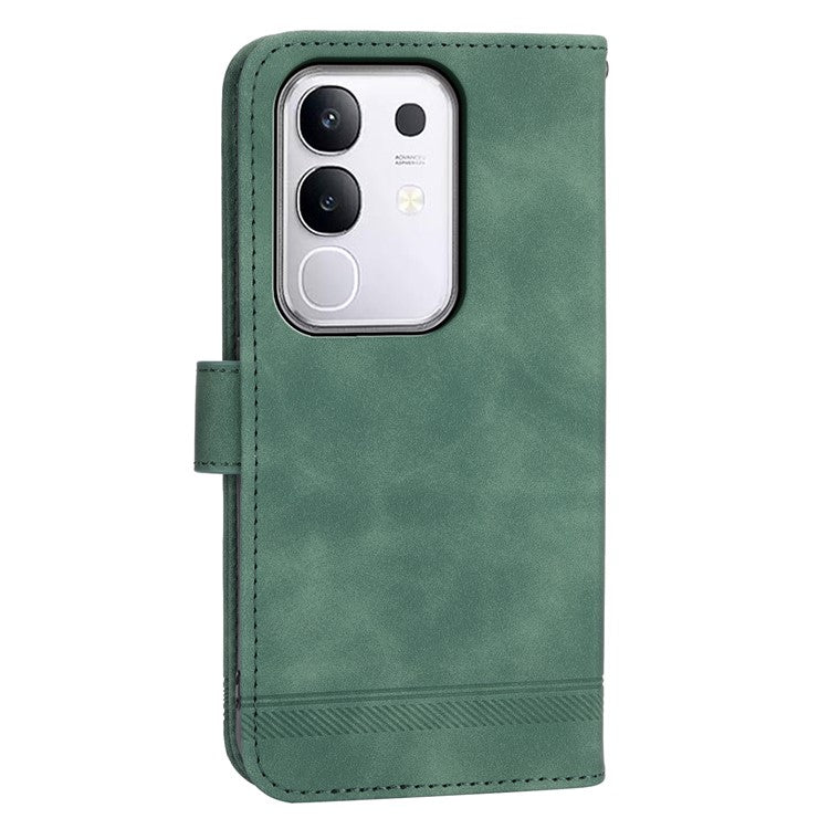 DIERFENG DF-03 For vivo Y29 4G Leather Case Lines Imprint Wallet Phone Cover - Green