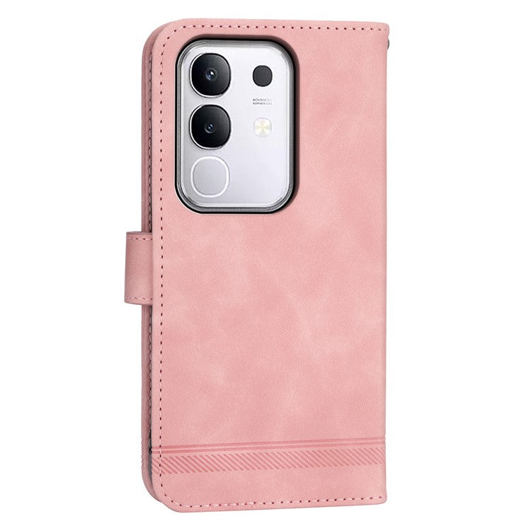 DIERFENG DF-03 For vivo Y29 4G Leather Case Lines Imprint Wallet Phone Cover - Pink