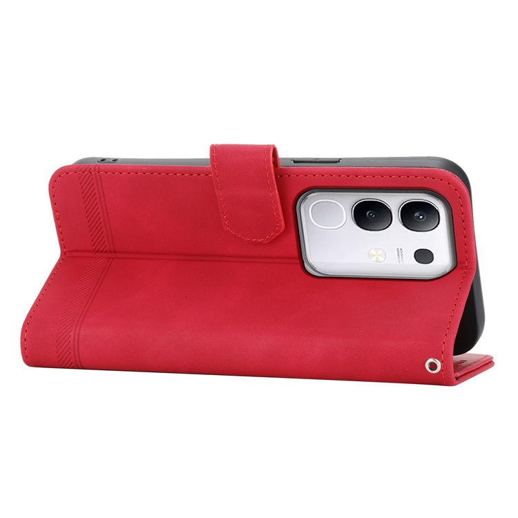 DIERFENG DF-03 For vivo Y29 4G Leather Case Lines Imprint Wallet Phone Cover - Red