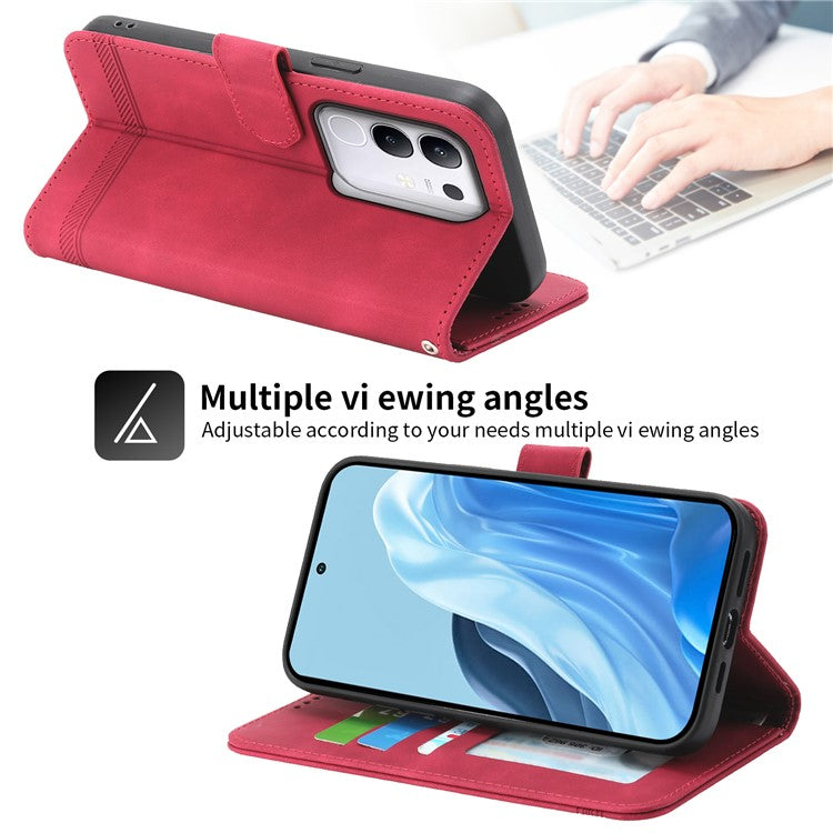 DIERFENG DF-03 For vivo Y29 4G Leather Case Lines Imprint Wallet Phone Cover - Red