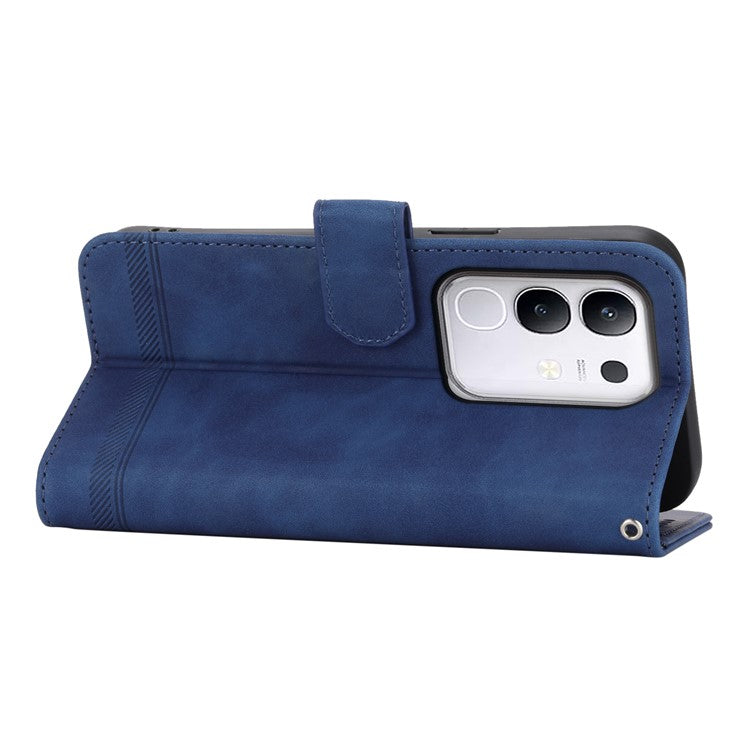 DIERFENG DF-03 For vivo Y29 4G Leather Case Lines Imprint Wallet Phone Cover - Blue