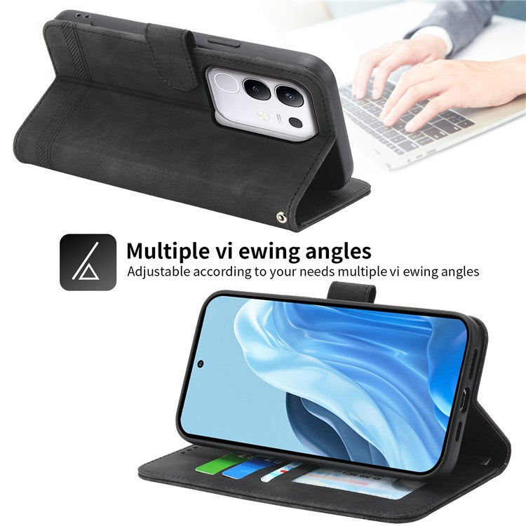 DIERFENG DF-03 For vivo Y29 4G Leather Case Lines Imprint Wallet Phone Cover - Black