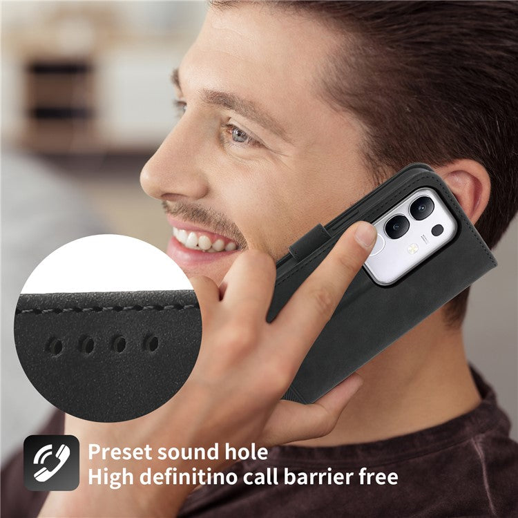 DIERFENG DF-03 For vivo Y29 4G Leather Case Lines Imprint Wallet Phone Cover - Black