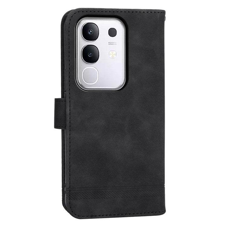 DIERFENG DF-03 For vivo Y29 4G Leather Case Lines Imprint Wallet Phone Cover - Black