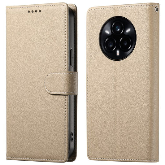 For Realme 14 Pro+ 5G Stand Case Litchi Texture Leather Wallet Phone Cover Magnetic Snap - Apricot