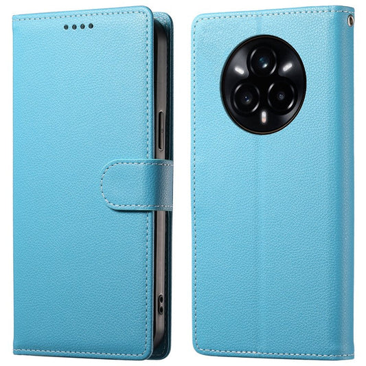For Realme 14 Pro+ 5G Stand Case Litchi Texture Leather Wallet Phone Cover Magnetic Snap - Sky Blue