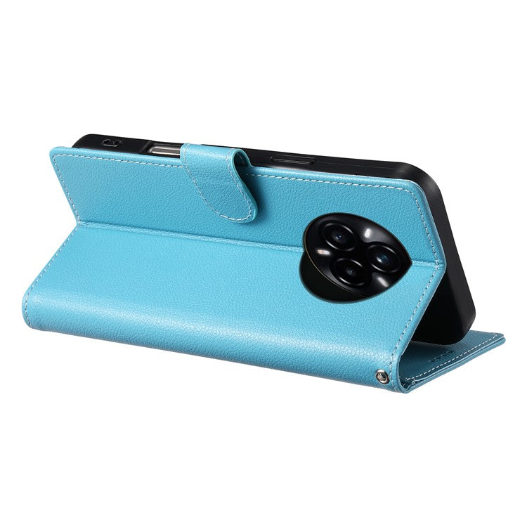 For Realme 14 Pro+ 5G Stand Case Litchi Texture Leather Wallet Phone Cover Magnetic Snap - Sky Blue