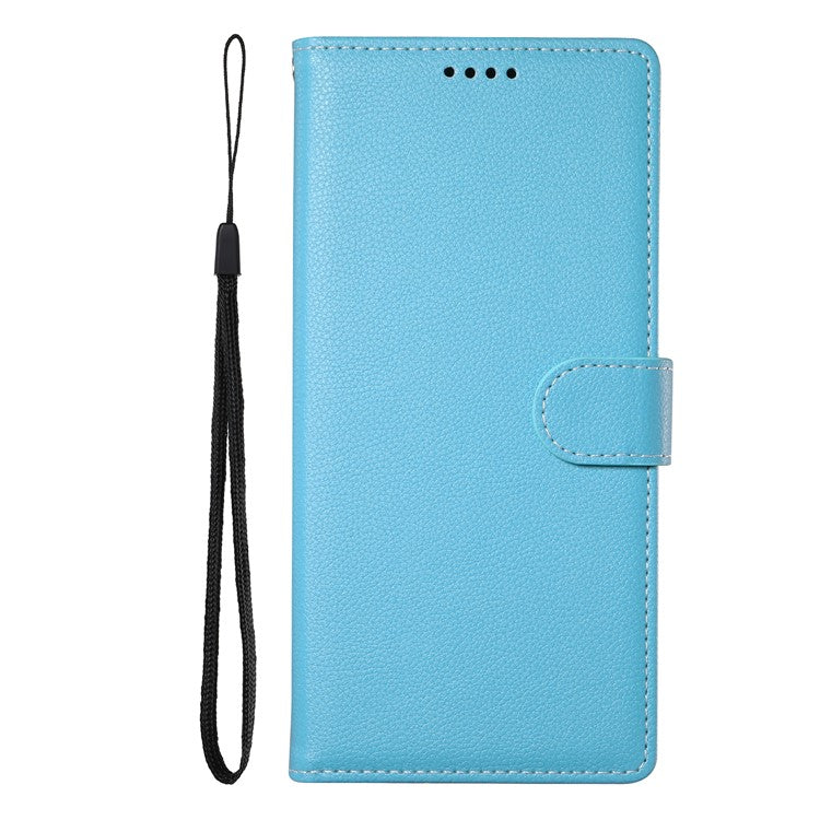 For Realme 14 Pro+ 5G Stand Case Litchi Texture Leather Wallet Phone Cover Magnetic Snap - Sky Blue