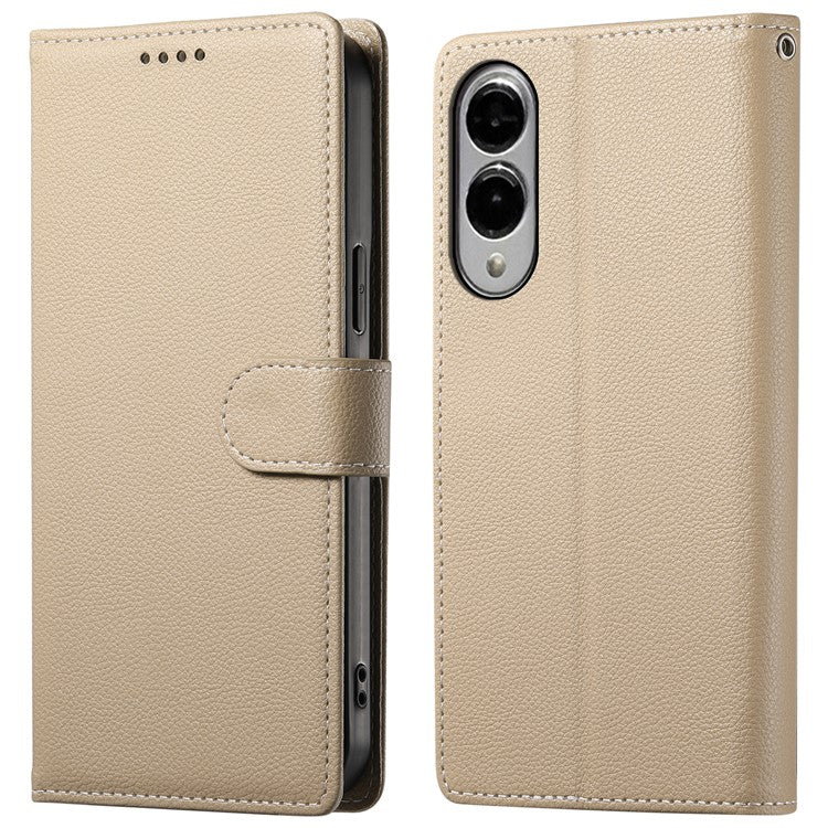 For Samsung Galaxy S25 Edge Stand Case Litchi Texture Leather Wallet Phone Cover Magnetic Snap - Apricot