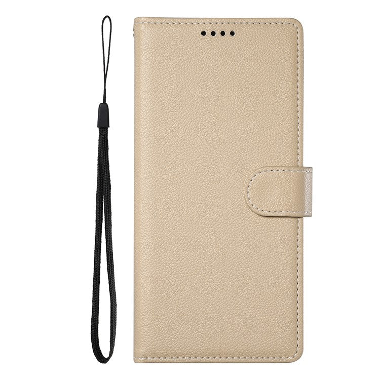 For Samsung Galaxy S25 Edge Stand Case Litchi Texture Leather Wallet Phone Cover Magnetic Snap - Apricot