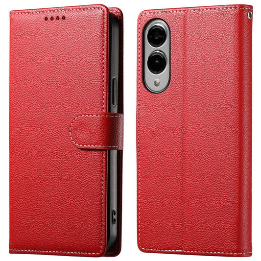 For Samsung Galaxy S25 Edge Stand Case Litchi Texture Leather Wallet Phone Cover Magnetic Snap - Red
