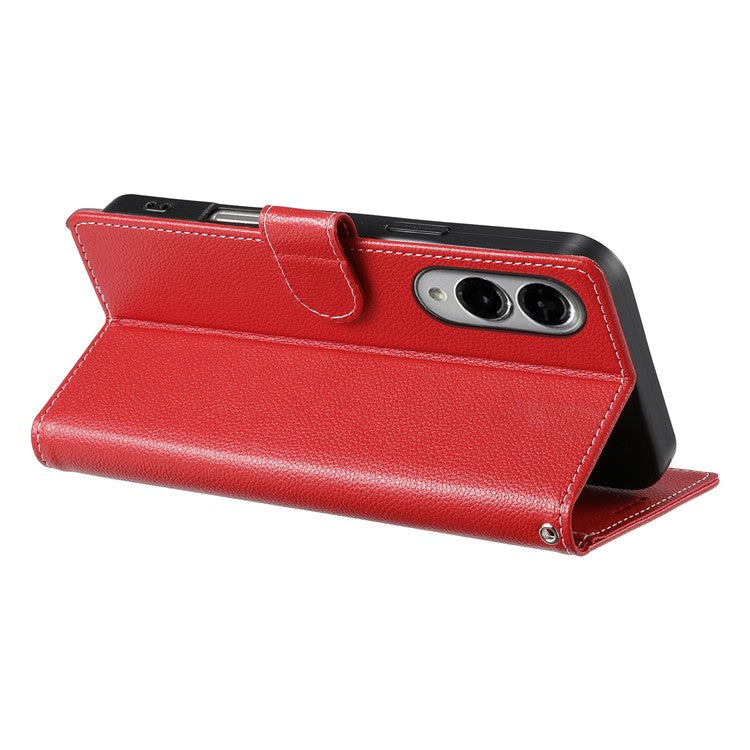 For Samsung Galaxy S25 Edge Stand Case Litchi Texture Leather Wallet Phone Cover Magnetic Snap - Red