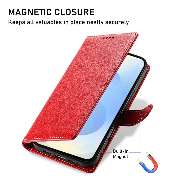 For Samsung Galaxy S25 Edge Stand Case Litchi Texture Leather Wallet Phone Cover Magnetic Snap - Red