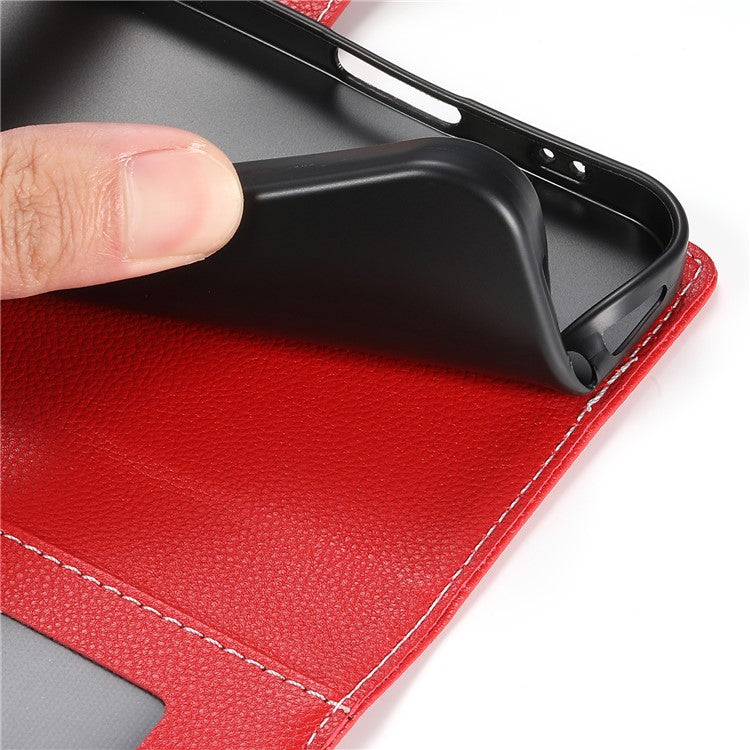 For Samsung Galaxy S25 Edge Stand Case Litchi Texture Leather Wallet Phone Cover Magnetic Snap - Red
