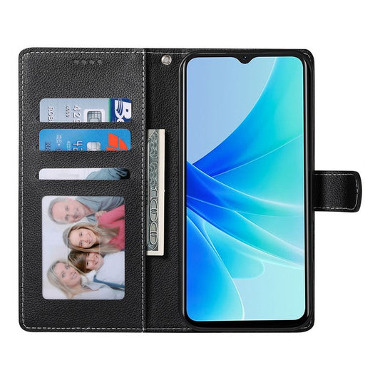 For vivo V50 5G Stand Case Litchi Texture Leather Wallet Phone Cover Magnetic Snap - Black