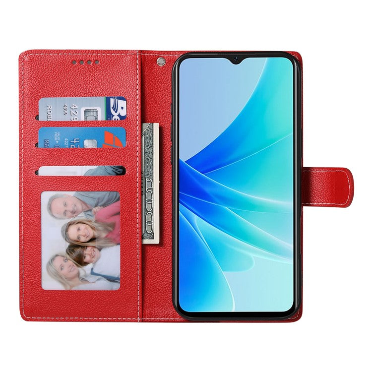 For vivo V50 5G Stand Case Litchi Texture Leather Wallet Phone Cover Magnetic Snap - Red