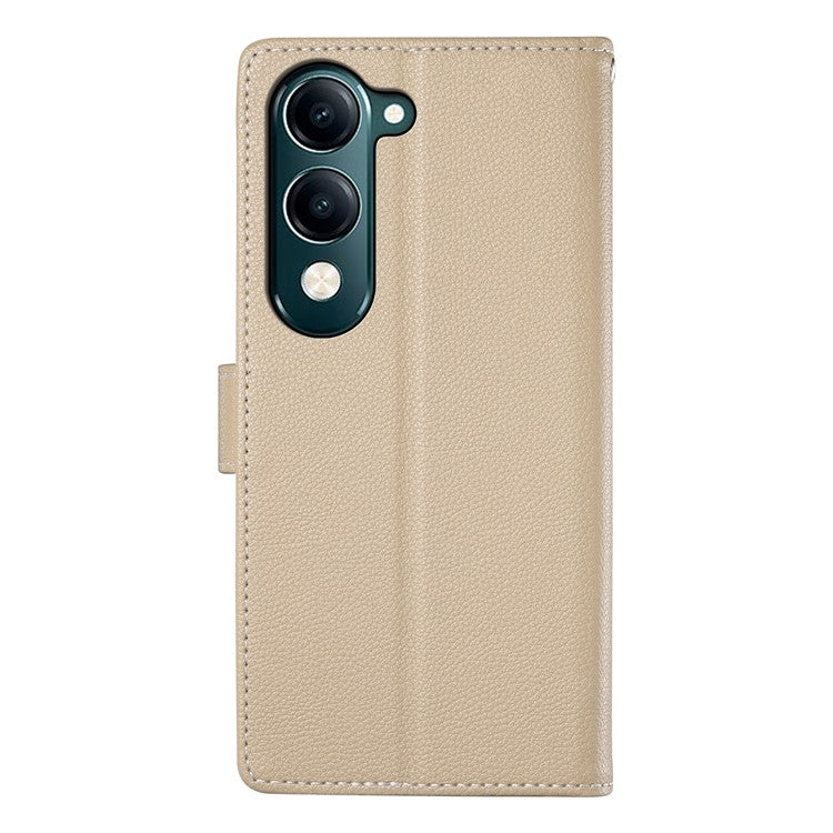 For vivo Y04 4G  /  Y29s 5G Stand Case Litchi Texture Leather Wallet Phone Cover Magnetic Snap - Apricot