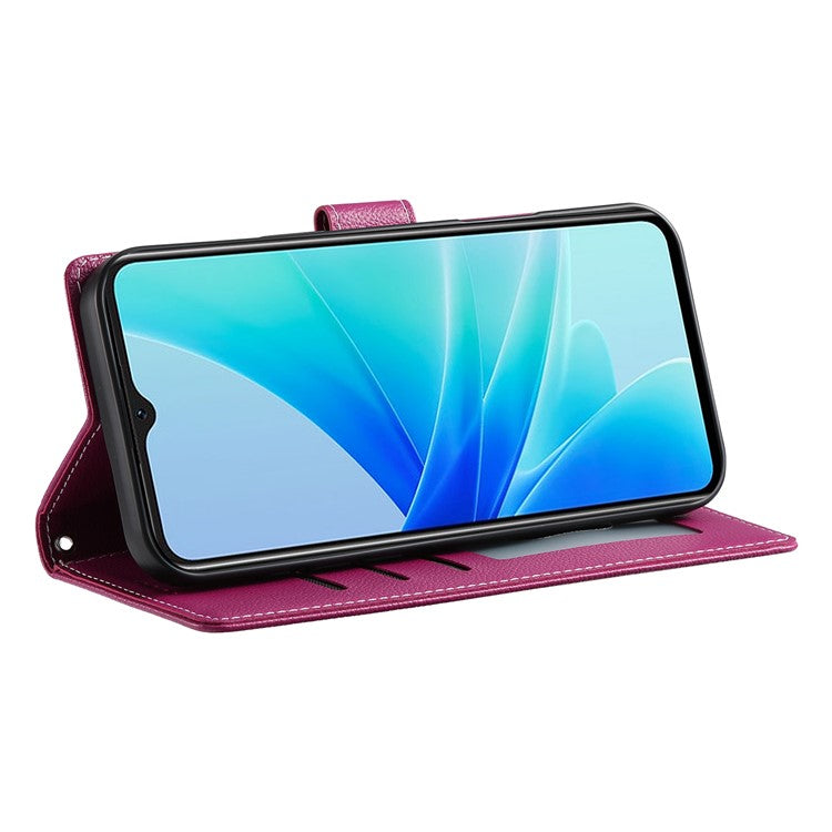 For vivo Y04 4G  /  Y29s 5G Stand Case Litchi Texture Leather Wallet Phone Cover Magnetic Snap - Rose