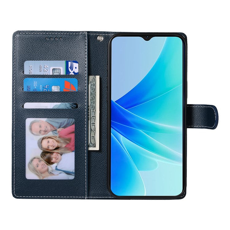 For vivo Y04 4G  /  Y29s 5G Stand Case Litchi Texture Leather Wallet Phone Cover Magnetic Snap - Dark Blue