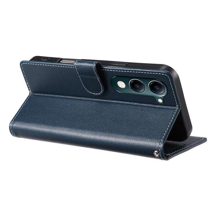 For vivo Y04 4G  /  Y29s 5G Stand Case Litchi Texture Leather Wallet Phone Cover Magnetic Snap - Dark Blue