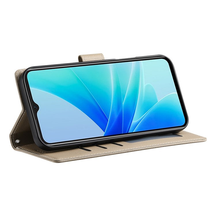 For vivo Y29 4G Stand Case Litchi Texture Leather Wallet Phone Cover Magnetic Snap - Apricot