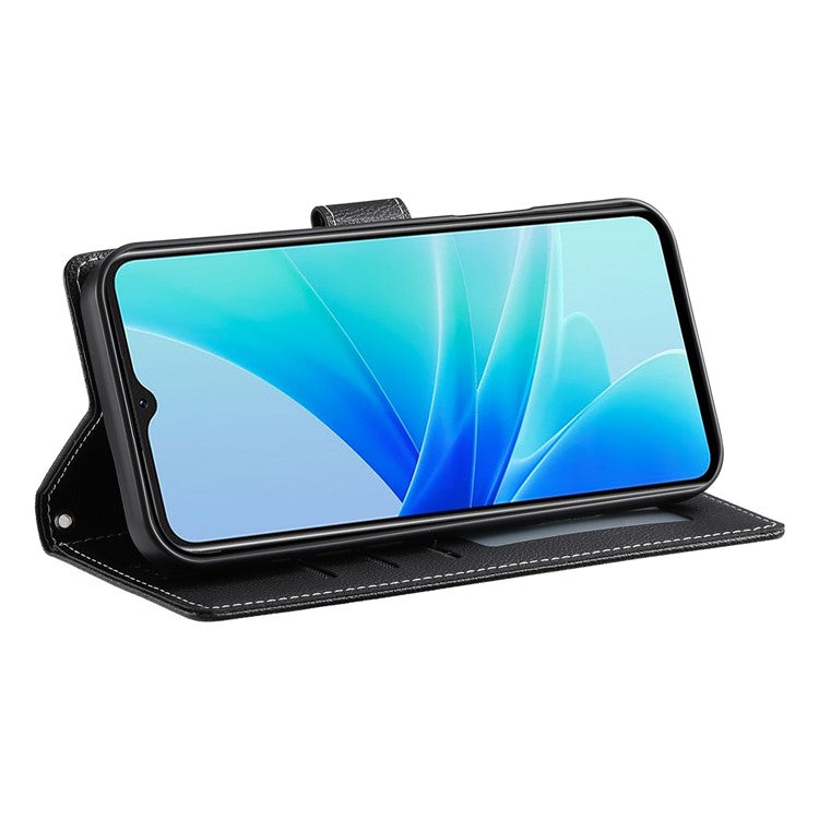For vivo Y29 4G Stand Case Litchi Texture Leather Wallet Phone Cover Magnetic Snap - Black