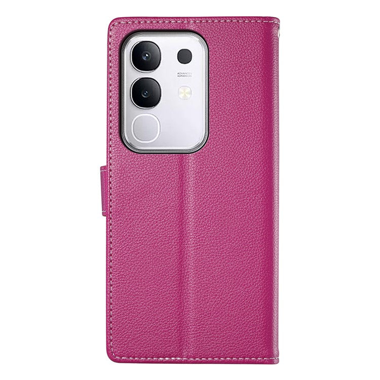 For vivo Y29 4G Stand Case Litchi Texture Leather Wallet Phone Cover Magnetic Snap - Rose