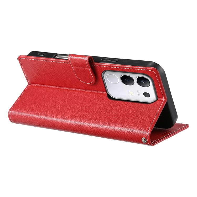 For vivo Y29 4G Stand Case Litchi Texture Leather Wallet Phone Cover Magnetic Snap - Red