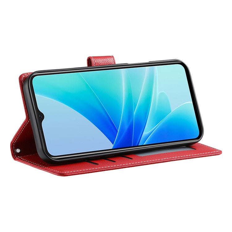 For vivo Y29 4G Stand Case Litchi Texture Leather Wallet Phone Cover Magnetic Snap - Red
