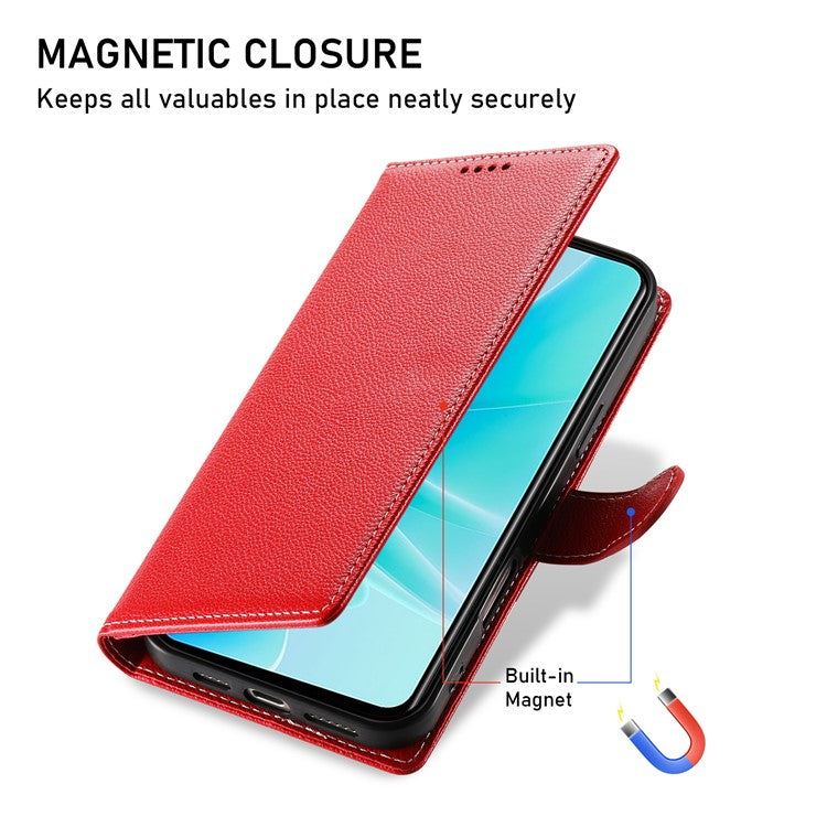For vivo Y29 4G Stand Case Litchi Texture Leather Wallet Phone Cover Magnetic Snap - Red