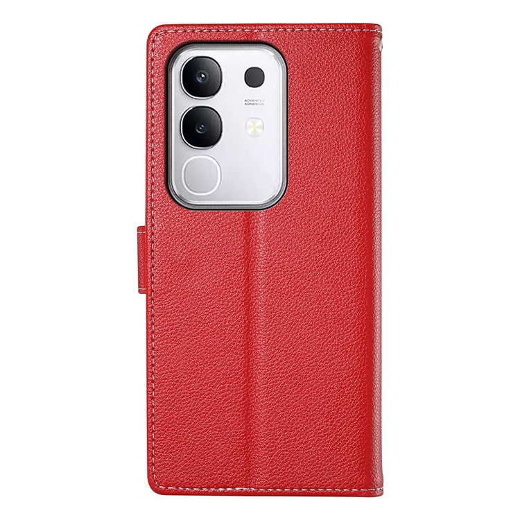 For vivo Y29 4G Stand Case Litchi Texture Leather Wallet Phone Cover Magnetic Snap - Red
