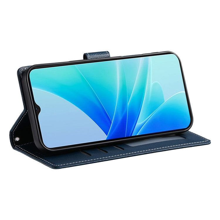 For vivo Y29 4G Stand Case Litchi Texture Leather Wallet Phone Cover Magnetic Snap - Dark Blue