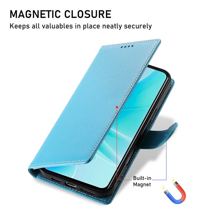 For vivo Y29 4G Stand Case Litchi Texture Leather Wallet Phone Cover Magnetic Snap - Sky Blue
