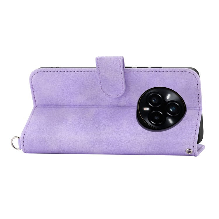 For Realme 14 Pro 5G Case Flower Pattern PU Leather Wallet Phone Cover with Strap - Light Purple