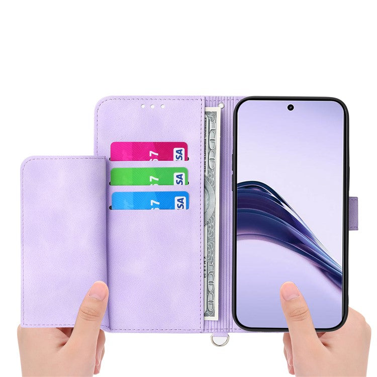 For Realme 14 Pro 5G Case Flower Pattern PU Leather Wallet Phone Cover with Strap - Light Purple