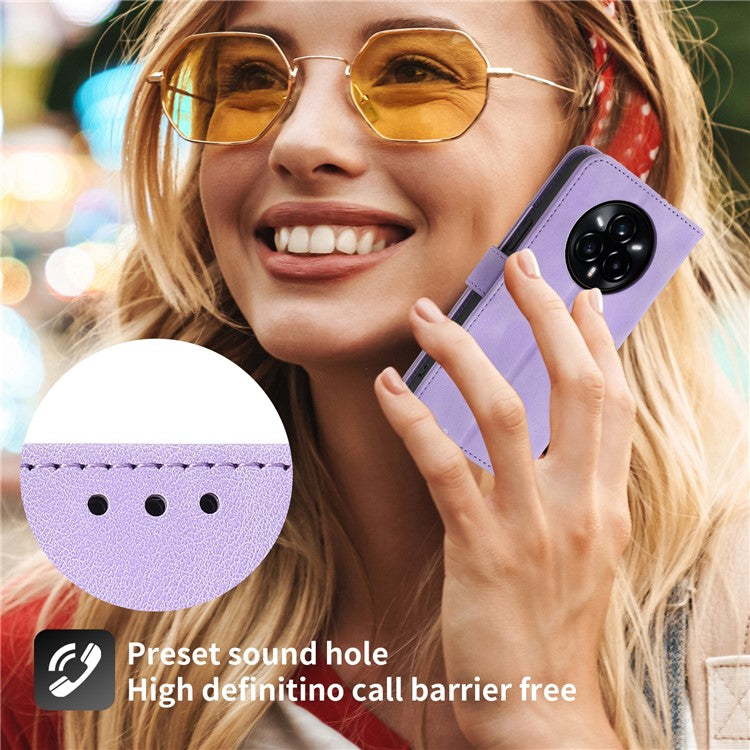 For Realme 14 Pro 5G Case Flower Pattern PU Leather Wallet Phone Cover with Strap - Light Purple