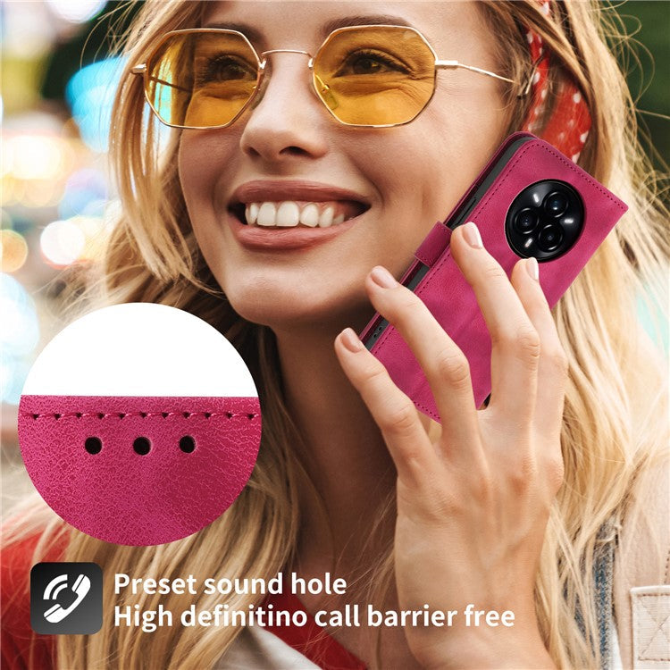 For Realme 14 Pro+ 5G Case Flower Pattern PU Leather Wallet Phone Cover with Strap - Wine Red