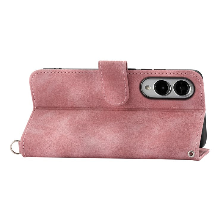 For Samsung Galaxy S25 Edge Case Flower Pattern PU Leather Wallet Phone Cover with Strap - Pink