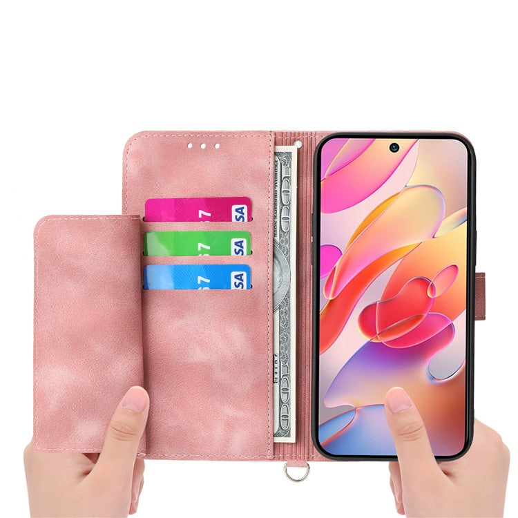 For Samsung Galaxy S25 Edge Case Flower Pattern PU Leather Wallet Phone Cover with Strap - Pink