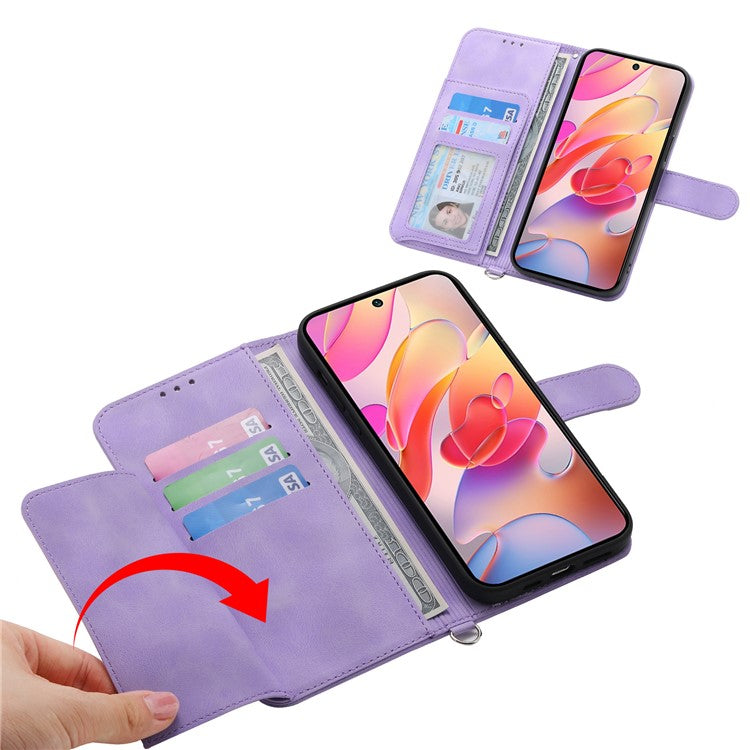 For Samsung Galaxy S25 Edge Case Flower Pattern PU Leather Wallet Phone Cover with Strap - Light Purple
