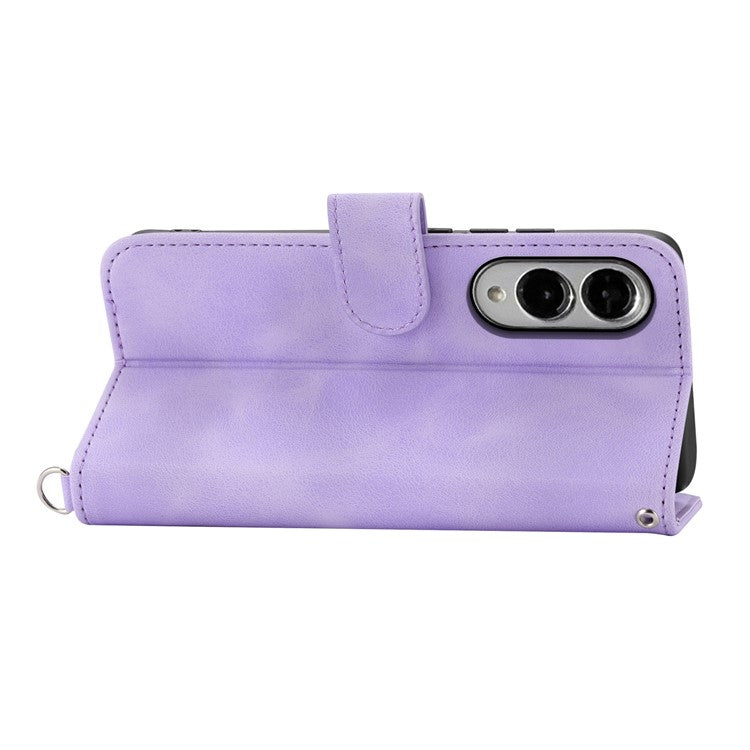For Samsung Galaxy S25 Edge Case Flower Pattern PU Leather Wallet Phone Cover with Strap - Light Purple