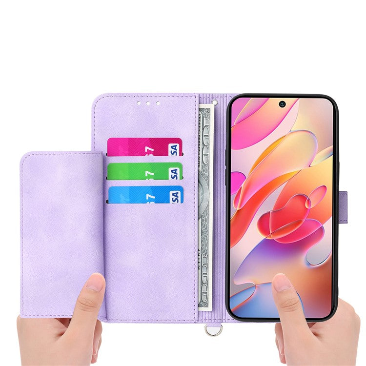 For Samsung Galaxy S25 Edge Case Flower Pattern PU Leather Wallet Phone Cover with Strap - Light Purple