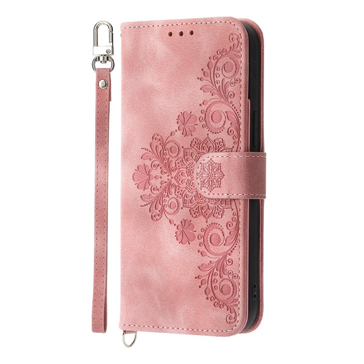 For vivo V50 5G Case Flower Pattern PU Leather Wallet Phone Cover with Strap - Pink