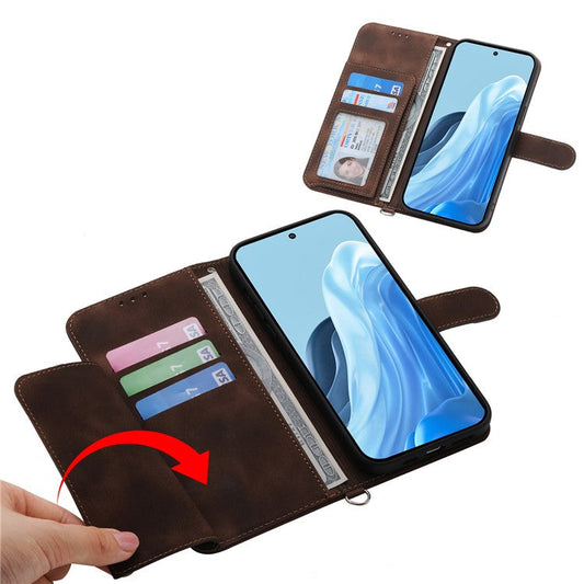 For vivo V50 5G Case Flower Pattern PU Leather Wallet Phone Cover with Strap - Brown