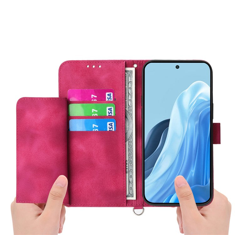 For vivo Y04 4G  /  Y29s 5G Case Flower Pattern PU Leather Wallet Phone Cover with Strap - Wine Red