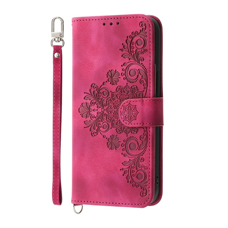 For vivo Y04 4G  /  Y29s 5G Case Flower Pattern PU Leather Wallet Phone Cover with Strap - Wine Red