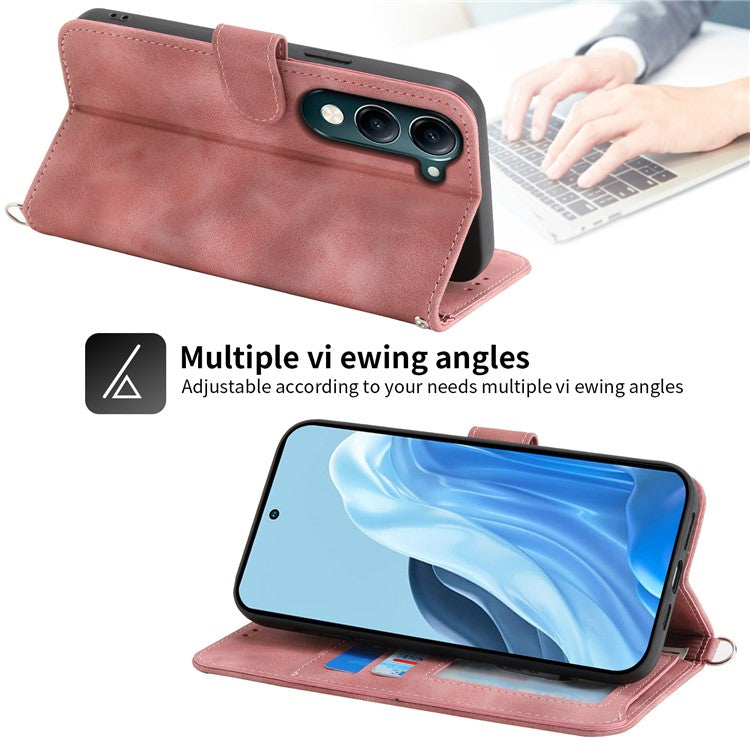 For vivo Y04 4G  /  Y29s 5G Case Flower Pattern PU Leather Wallet Phone Cover with Strap - Pink