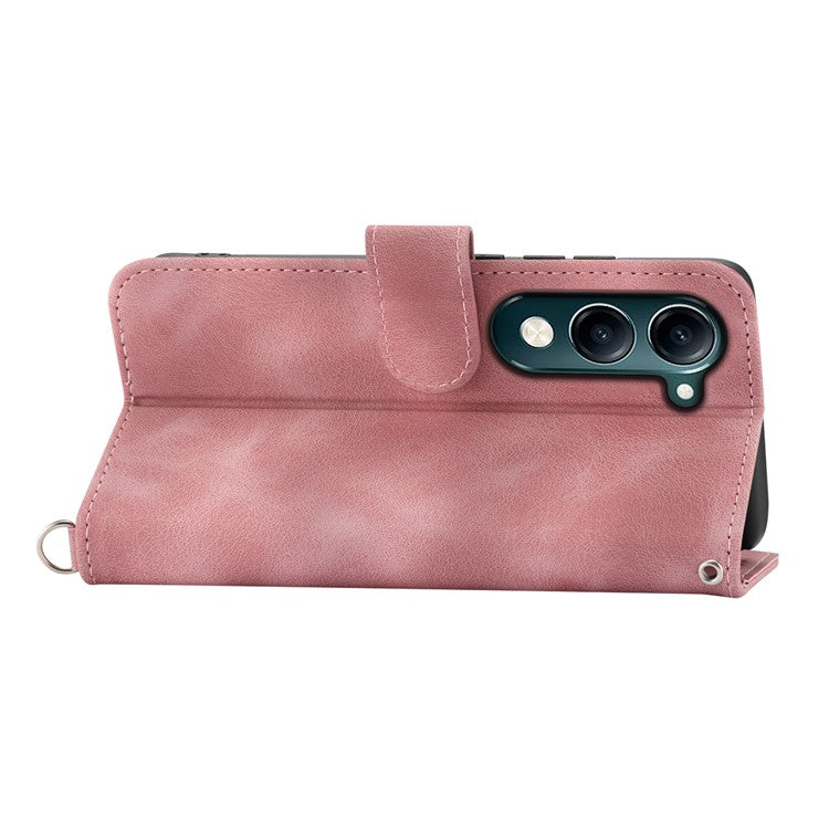 For vivo Y04 4G  /  Y29s 5G Case Flower Pattern PU Leather Wallet Phone Cover with Strap - Pink