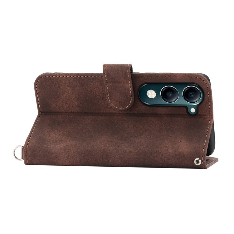 For vivo Y04 4G  /  Y29s 5G Case Flower Pattern PU Leather Wallet Phone Cover with Strap - Brown